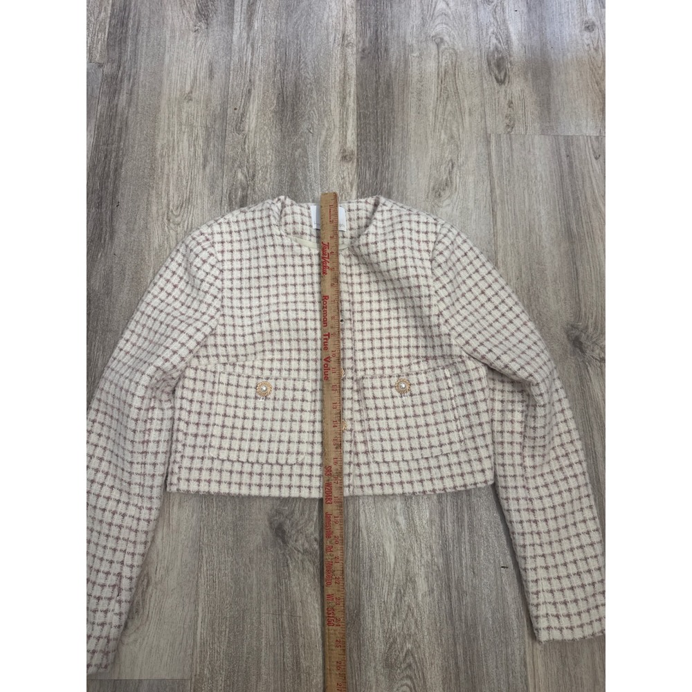 House of Harlow 1960 Womens Cropped Tweed Jacket Pink Cream Pearl Button Small - Picture 6 of 8